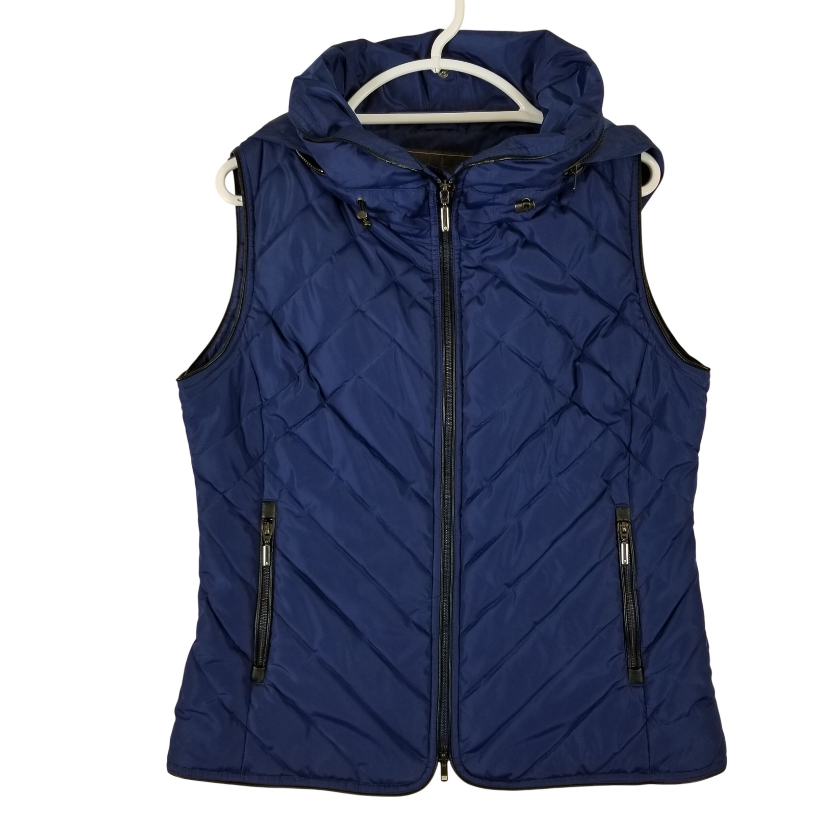 Schockemohle Sports Maddy Navy Blue Quilted Equestrian Puffer Vest Hooded Sz 44